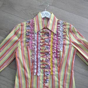 SUPER CLEAN Etro Size EU 42 Yellow Striped Ruffle Blouse